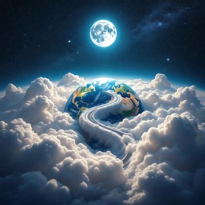 Primary subject: A painting of a globe with a road going through it, set against a backdrop of clouds.

Setting/background: The globe is set against a backdrop of clouds, creating a sense of depth and dimension.

Visual style: The image is a painting, which gives it a more artistic and creative appearance.

Colors and mood: The painting features a mix of colors, including shades of blue, white, and gray, which contribute to a serene and peaceful atmosphere